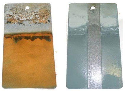 Comparison between two panels. One coated with Zinga the other untreated.